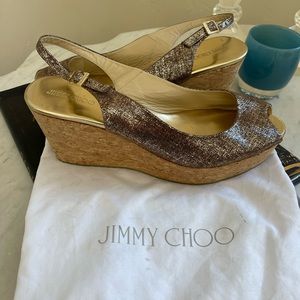 Jimmy Choo Praise Metallic Slingback Wedge Size 42/11